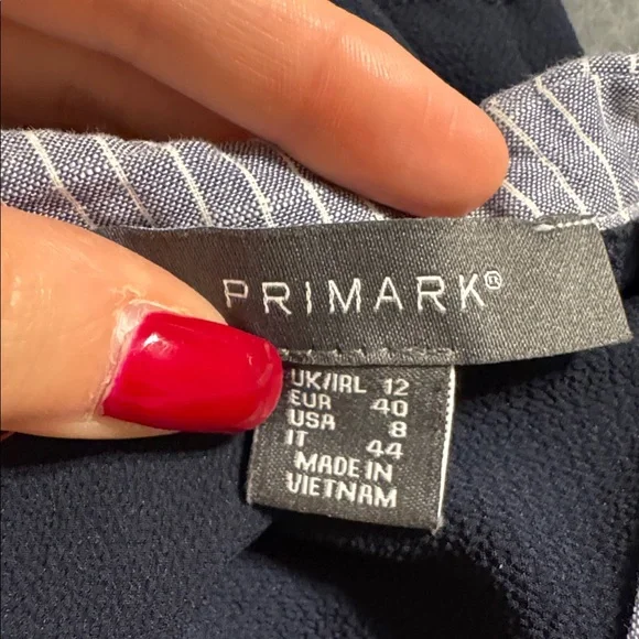 Navy Preppy Style Blouse / Attached Pin Stripe Sleeves & Collar - Picture 9 of 11